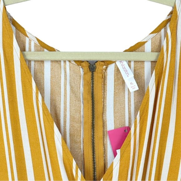Xhilaration Women’s Short Sleeve Striped Faux Wrap Midi Dress Amber Size XL - Picture 4 of 11
